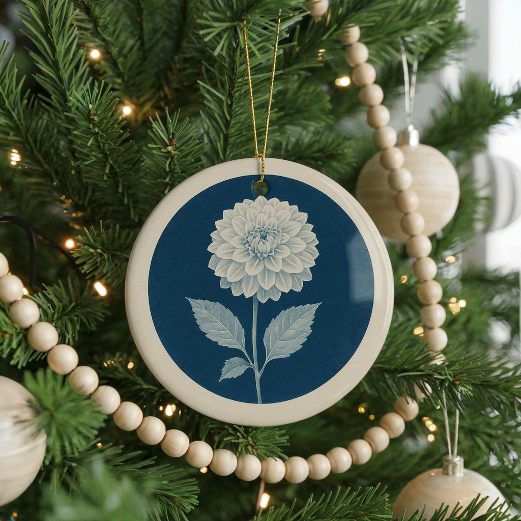 Dahlia Landmark Ceramic Ornament – Circular Botanical Study Featuring Iconic Dahlia View — photo 4