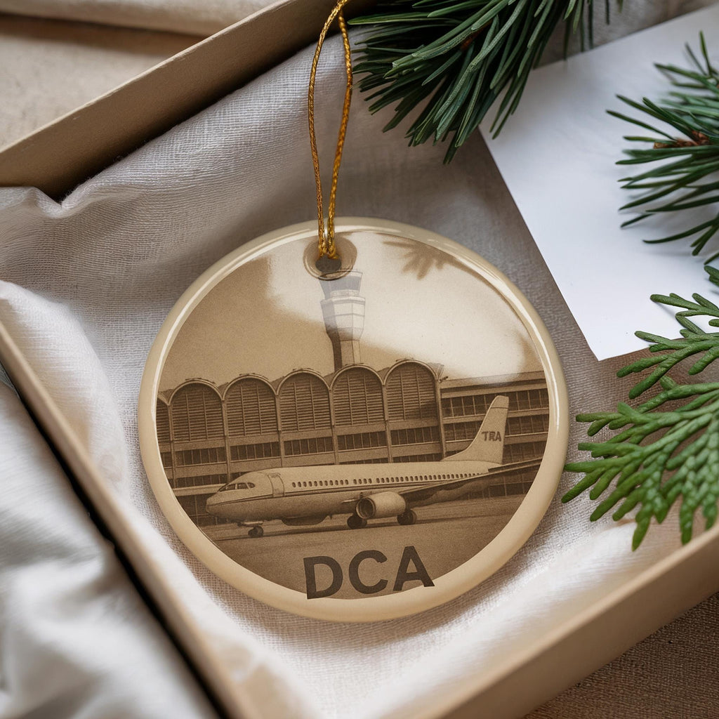 DCA Airport Facade and Aircraft View Ceramic Ornament – Washington DC Landmark Christmas Decoration — photo 1
