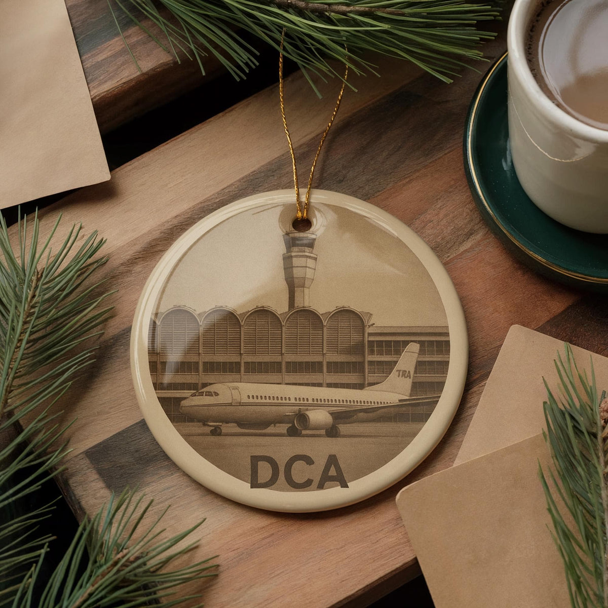 DCA Airport Facade and Aircraft View Ceramic Ornament – Washington DC Landmark Christmas Decoration — photo 3