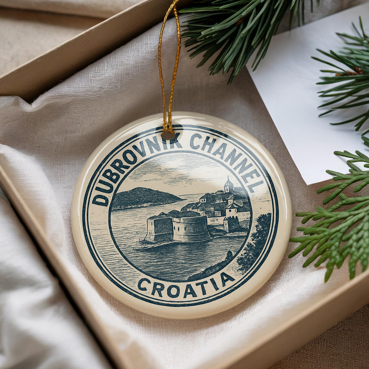 Dubrovnik Channel Croatia Ceramic Ornament – Coastal Silhouette with Iconic Landmark and Scenic Seaside View — photo 1