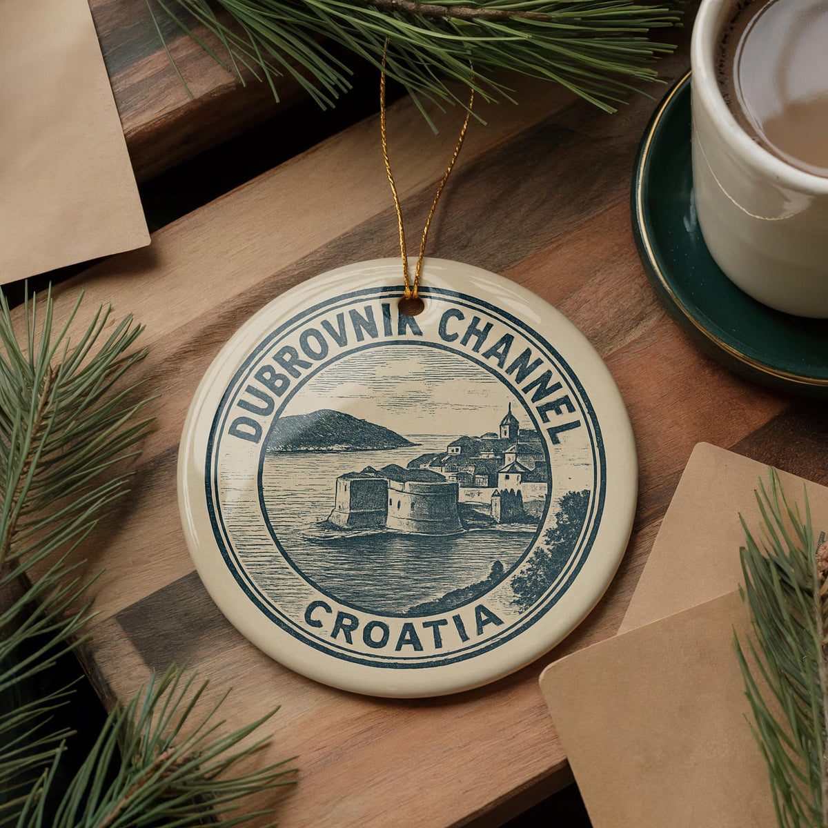 Dubrovnik Channel Croatia Ceramic Ornament – Coastal Silhouette with Iconic Landmark and Scenic Seaside View — photo 2