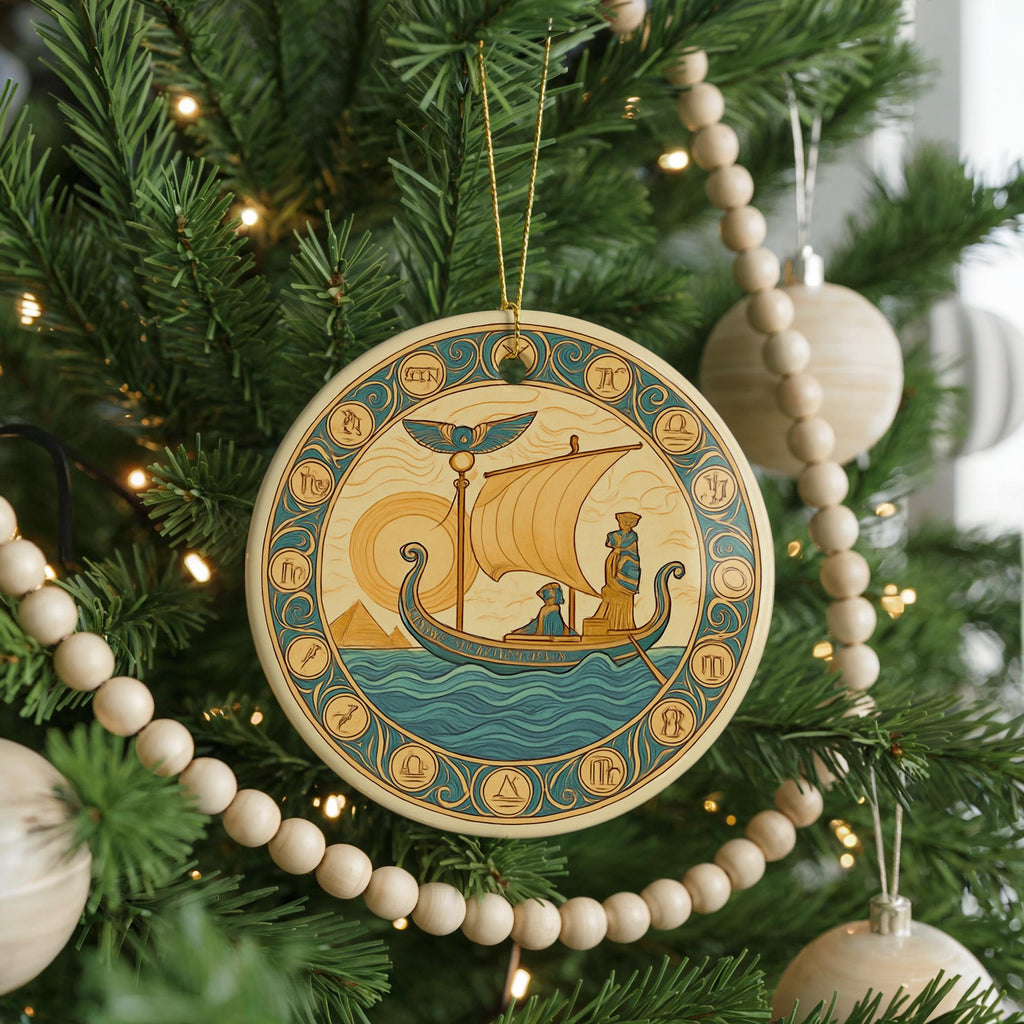 Egyptian Sky Barque Ceramic Ornament – Zodiac Motif with Flowing Borders and Iconic Ancient Landmark Design — photo 4