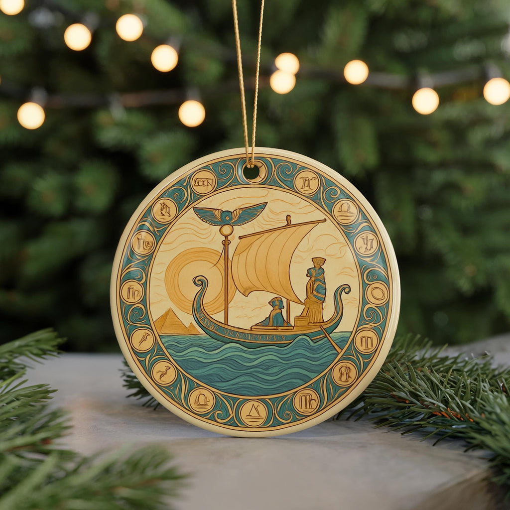 Egyptian Sky Barque Ceramic Ornament – Zodiac Motif with Flowing Borders and Iconic Ancient Landmark Design — photo 5