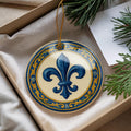 Fleur-de-lis Emblem Ceramic Ornament with Majolica Tile Border and Iconic Landmark Design — photo 1
