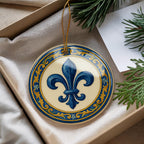 Fleur-de-lis Emblem Ceramic Ornament with Majolica Tile Border and Iconic Landmark Design — photo 1