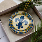 Fleur-de-lis Emblem Ceramic Ornament with Majolica Tile Border and Iconic Landmark Design — photo 2