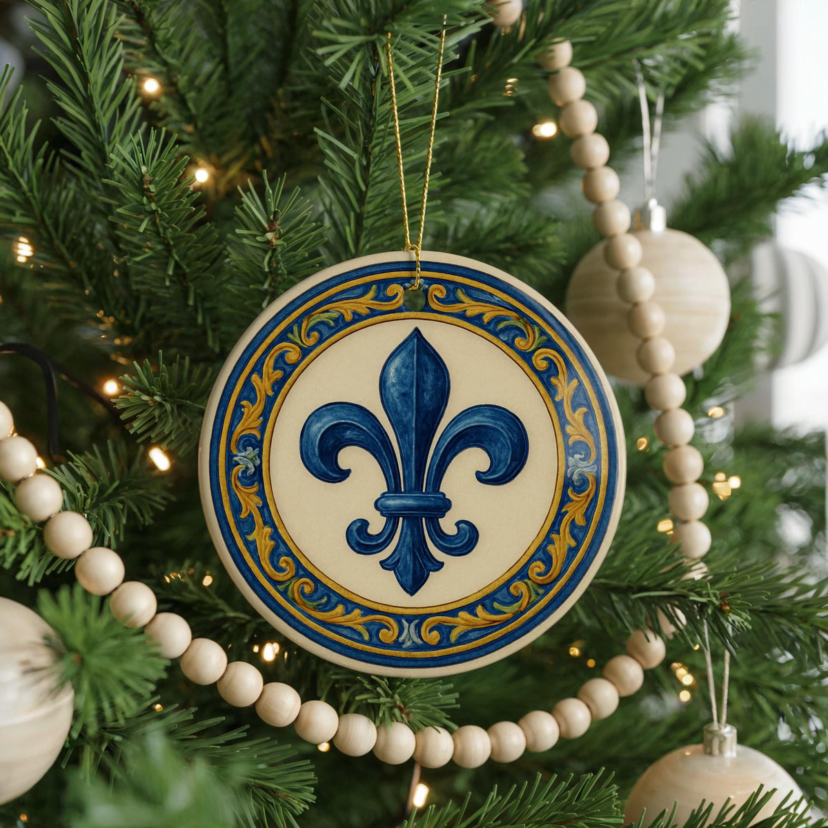 Fleur-de-lis Emblem Ceramic Ornament with Majolica Tile Border and Iconic Landmark Design — photo 4