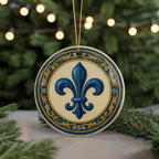 Fleur-de-lis Emblem Ceramic Ornament with Majolica Tile Border and Iconic Landmark Design — photo 5