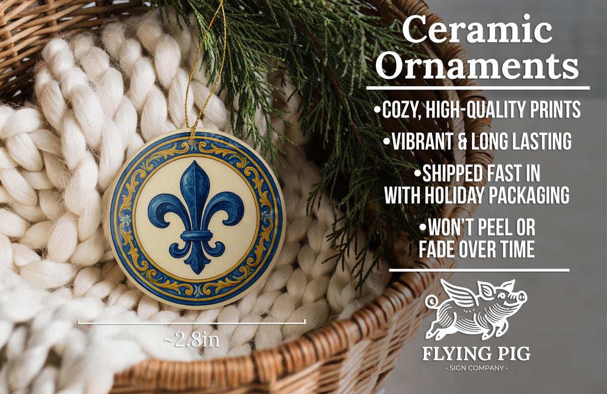 Fleur-de-lis Emblem Ceramic Ornament with Majolica Tile Border and Iconic Landmark Design — photo 6