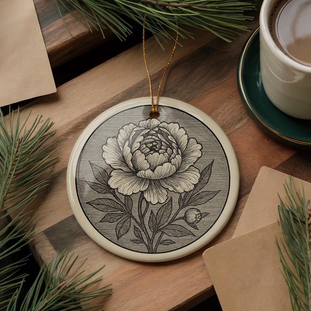 Peony Landmark Ceramic Ornament – Circular Design Featuring Iconic Peony View and Fine Detail — photo 2
