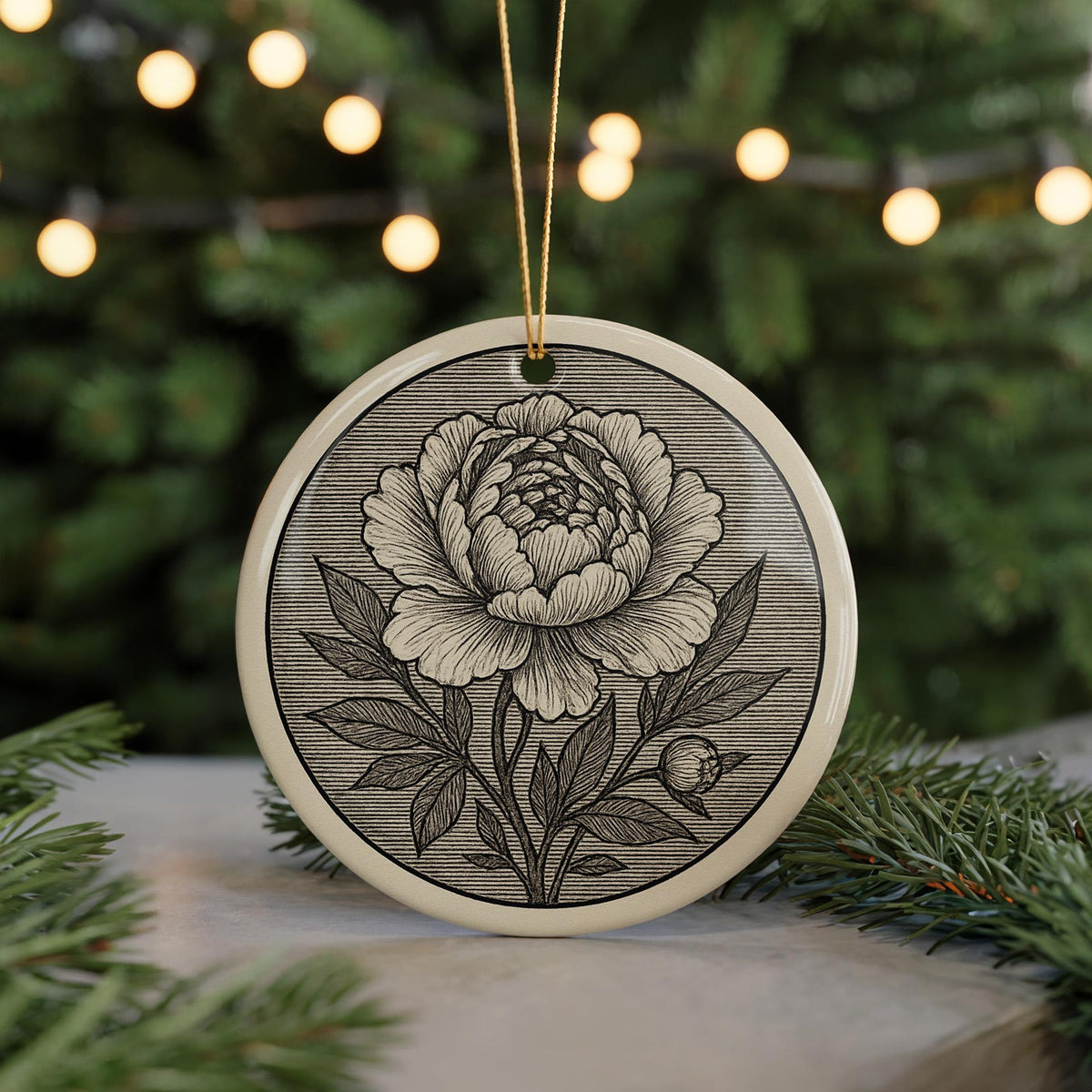 Peony Landmark Ceramic Ornament – Circular Design Featuring Iconic Peony View and Fine Detail — photo 5