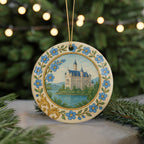 Forget-Me-Not Landmark Ceramic Ornament with Circular Floral Border and Gold-Look Accents — photo 5