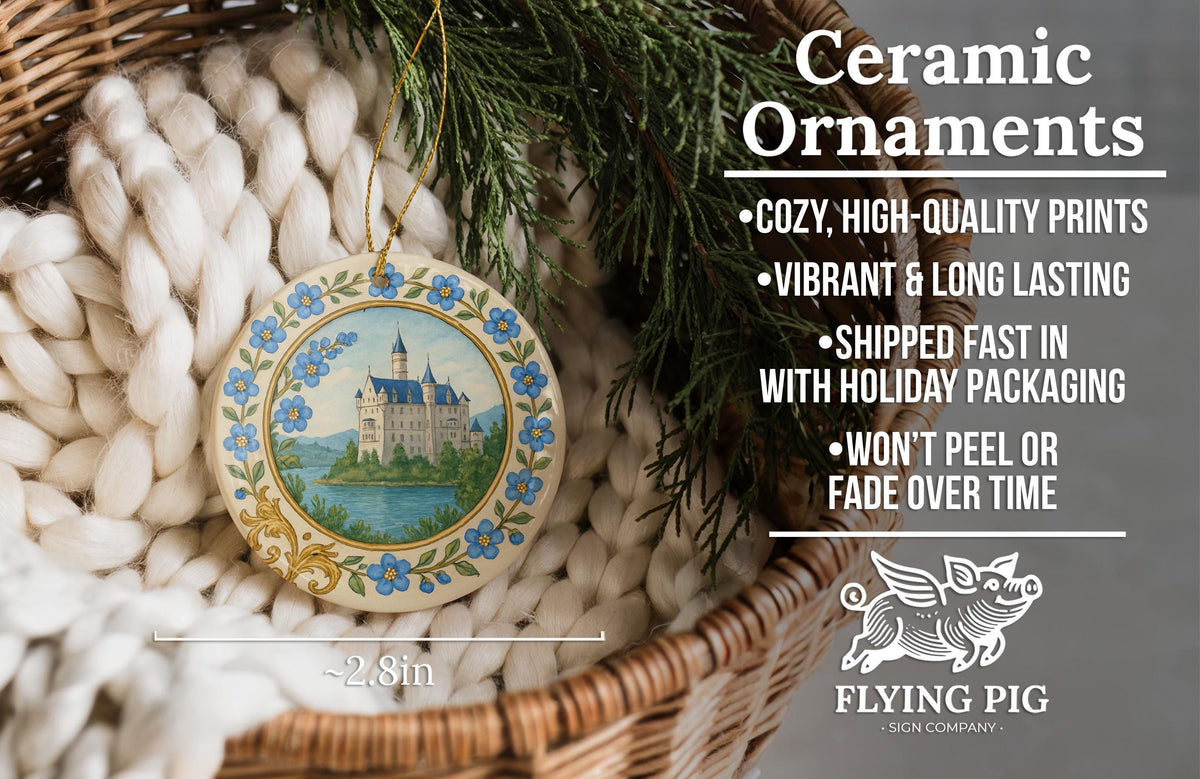 Forget-Me-Not Landmark Ceramic Ornament with Circular Floral Border and Gold-Look Accents — photo 6