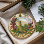 Foxglove Landmark Ceramic Ornament with Circular Illuminated Manuscript Border and Gold-Look Accents — photo 3