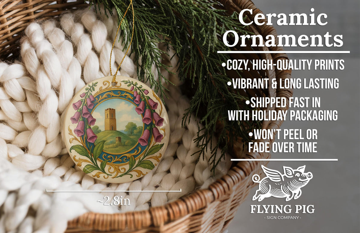 Foxglove Landmark Ceramic Ornament with Circular Illuminated Manuscript Border and Gold-Look Accents — photo 6