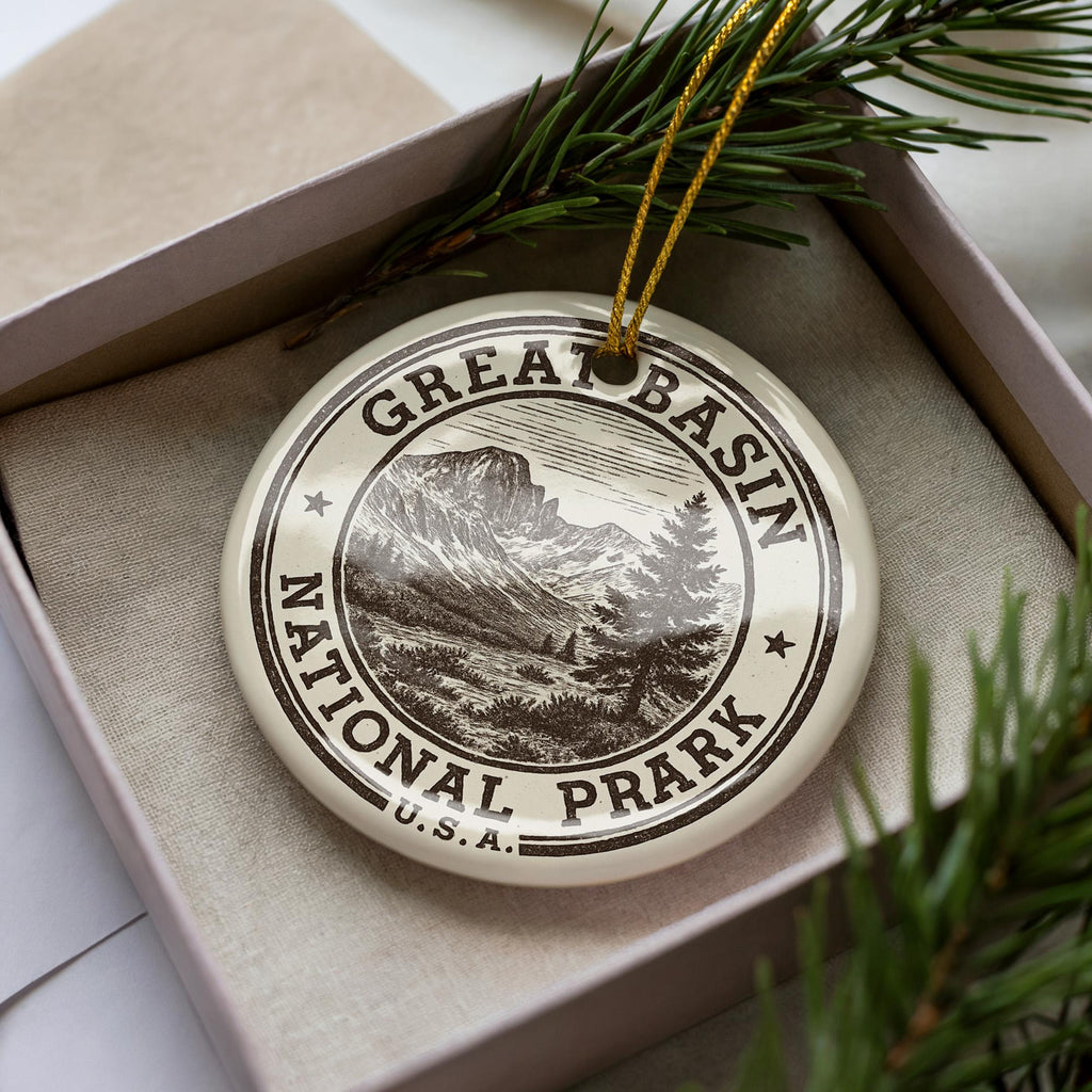 Great Basin National Park Ceramic Ornament – Circular Passport Stamp Collage Featuring Iconic Scenic Landmark View — photo 1