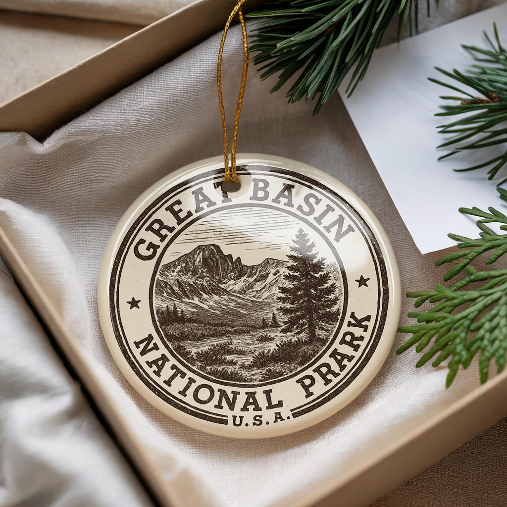 Great Basin National Park Ceramic Ornament – Circular Passport Stamp Collage Featuring Iconic Scenic Landmark View — photo 2