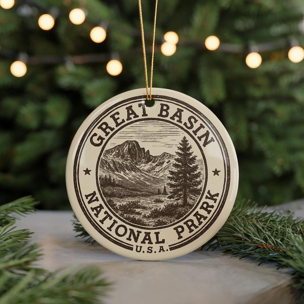 Great Basin National Park Ceramic Ornament – Circular Passport Stamp Collage Featuring Iconic Scenic Landmark View — photo 5
