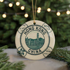 Hong Kong China Passport Stamp Collage Ceramic Ornament Featuring Iconic Cityscape and Landmarks — photo 5