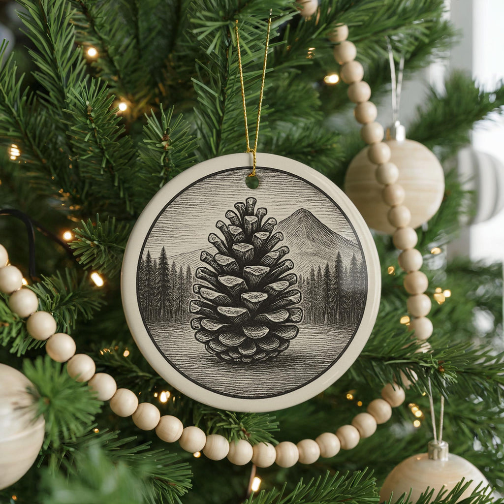 Pinecone Landmark Ceramic Ornament – Circular Pinecone Design Featuring Iconic Scenic View — photo 4