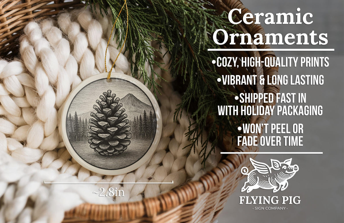 Pinecone Landmark Ceramic Ornament – Circular Pinecone Design Featuring Iconic Scenic View — photo 6
