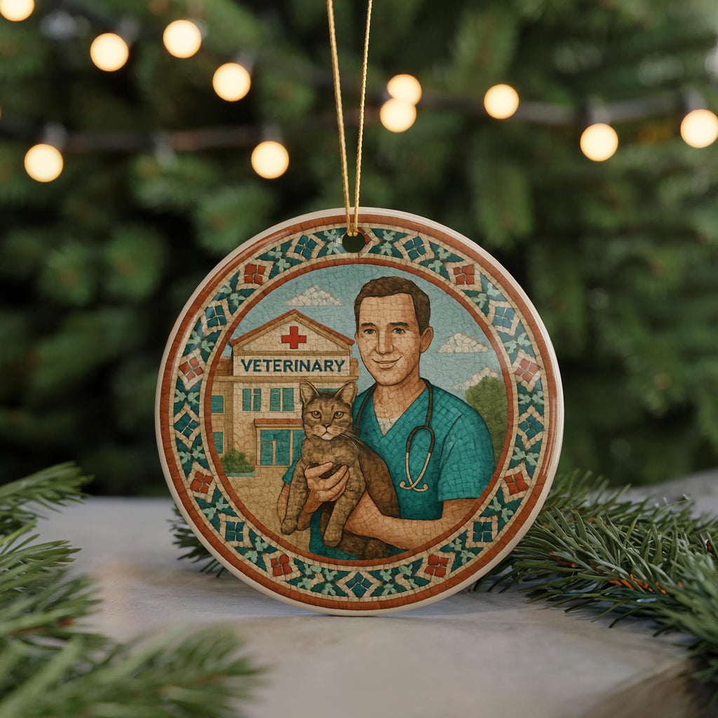 Veterinarian Ceramic Ornament Featuring Moroccan Mosaic Medallion and Iconic Veterinary Landmark Scene — photo 5