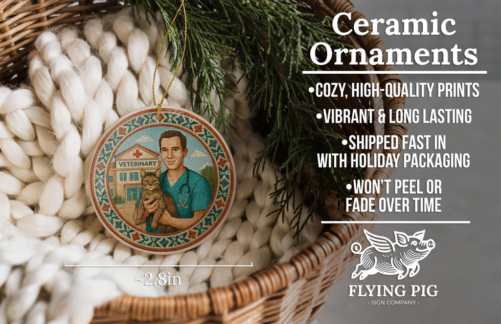 Veterinarian Ceramic Ornament Featuring Moroccan Mosaic Medallion and Iconic Veterinary Landmark Scene — photo 6