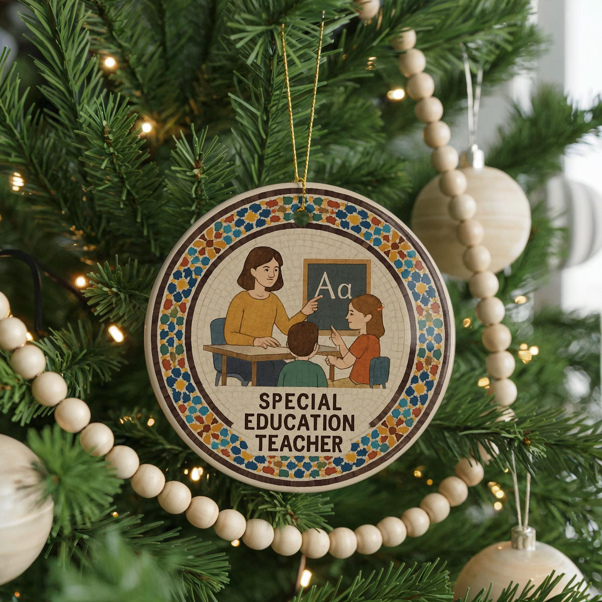 Special Education Teacher Ceramic Ornament with Moroccan Mosaic Medallion and Iconic Teaching Landmark Design — photo 4