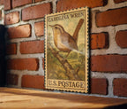 Carolina Wren Vintage Stamp Style Metal Sign, Backyard Bird Decor, Songbird Nature Wall Plaque, Bird Lover Gift — photo 1