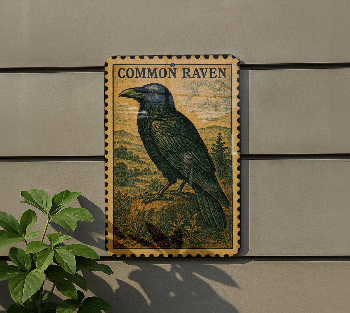 Common Raven Vintage Stamp Style Metal Sign, Raven Bird Wall Decor, Gothic Nature Wildlife Sign, Rustic Cabin Lodge Plaque — photo 5