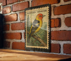 Western Tanager Vintage Stamp Style Metal Sign, Songbird Birdwatching Decor, Nature Cabin Lodge Wall Plaque — photo 3