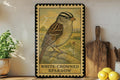 White-Crowned Sparrow Vintage Stamp Style Metal Sign, Bird Lover Decor, Songbird Wall Plaque, Nature Wildlife Gift — photo 1