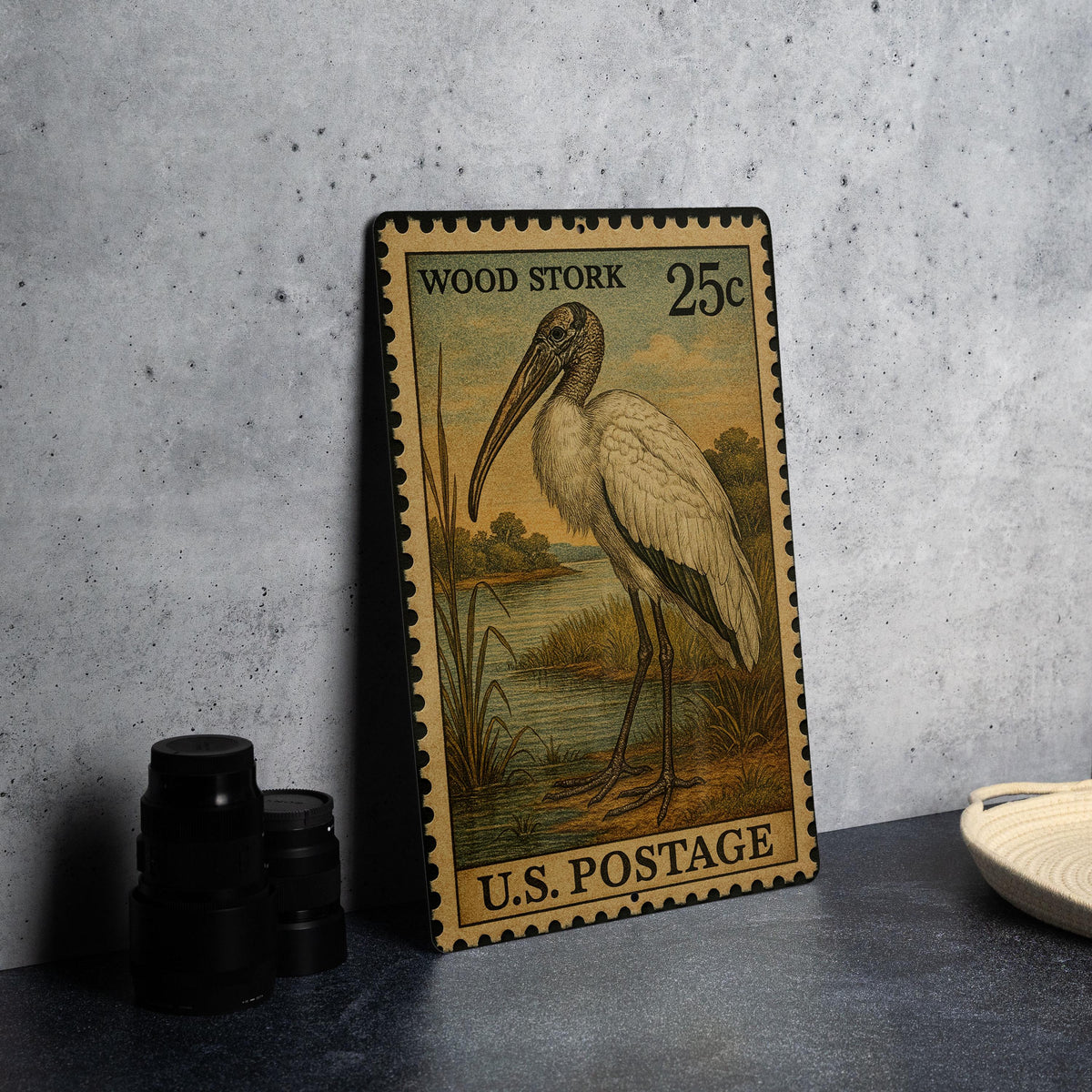 Wood Stork Vintage Stamp Style Metal Sign, Wading Bird Wildlife Decor, Coastal Wetland Bird Lover Gift, Nature Wall Sign — photo 4