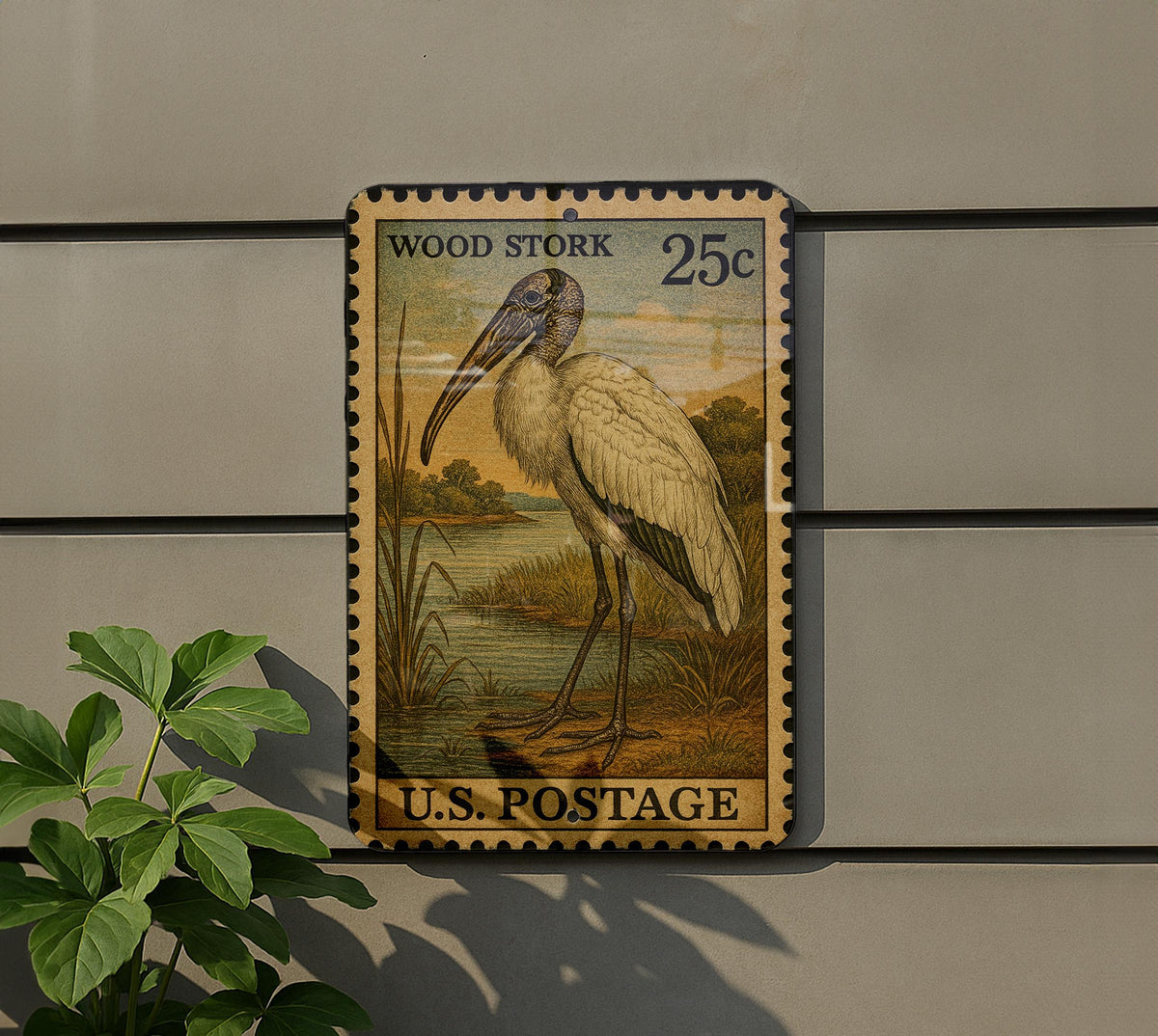Wood Stork Vintage Stamp Style Metal Sign, Wading Bird Wildlife Decor, Coastal Wetland Bird Lover Gift, Nature Wall Sign — photo 5