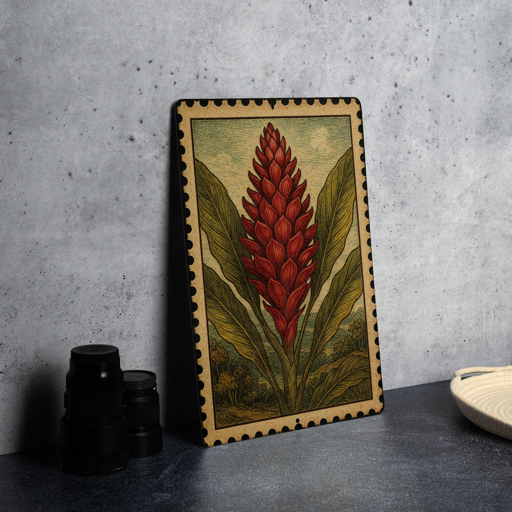Ginger Flower Vintage Stamp Style Metal Sign, Botanical Garden Decor, Tropical Floral Wall Plaque, Nature Lover Gift — photo 4
