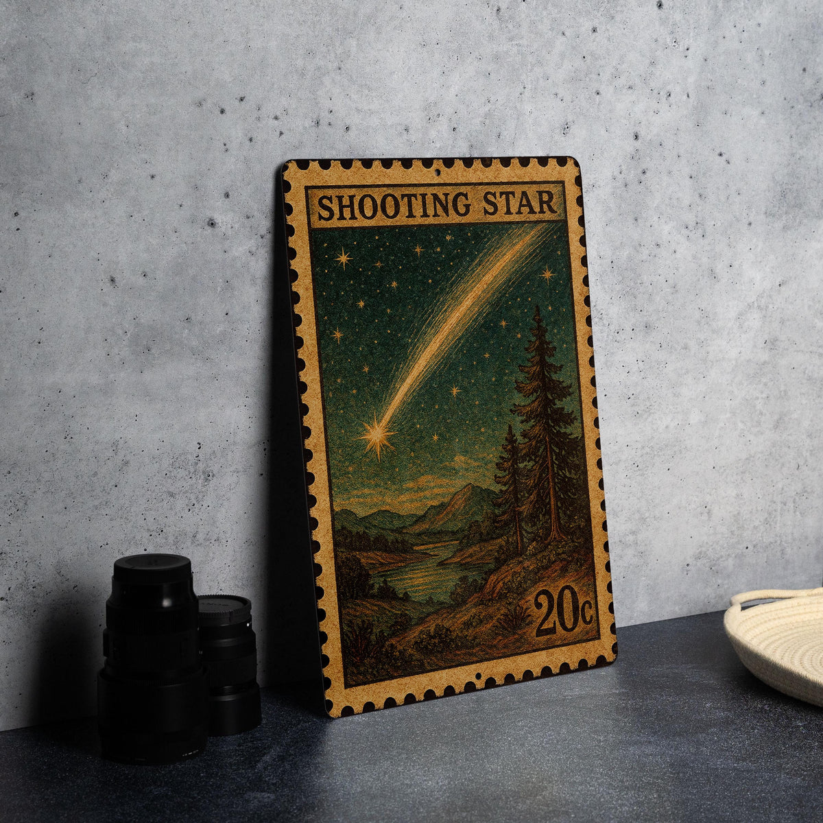 Shooting Star Vintage Stamp Style Metal Sign, Falling Star Night Sky Decor, Celestial Wall Hanging, Meteor Starburst Plaque — photo 4