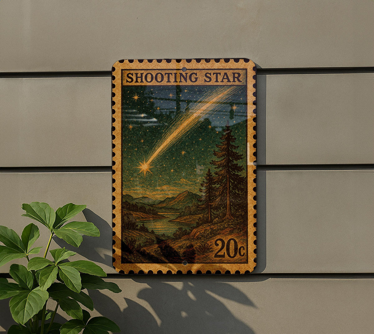 Shooting Star Vintage Stamp Style Metal Sign, Falling Star Night Sky Decor, Celestial Wall Hanging, Meteor Starburst Plaque — photo 5