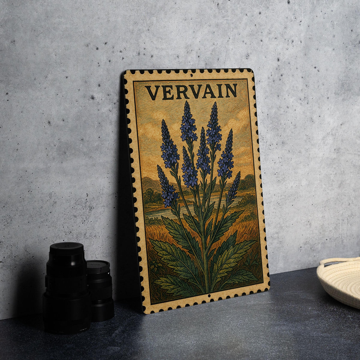 Vervain Blue Vintage Stamp Style Metal Sign, Botanical Vervain Flower Plaque, Garden Decor Wall Sign, Herbal Plant Sign — photo 4