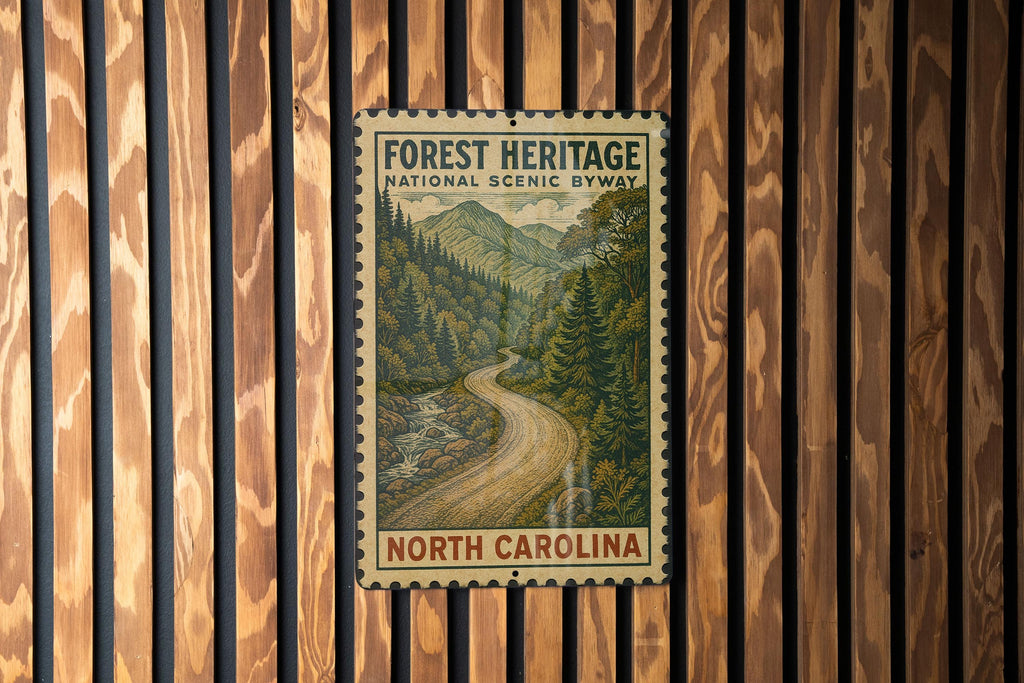 Forest Heritage National Scenic Byway North Carolina Vintage Stamp Style Metal Sign Travel Souvenir Road Trip Decor — photo 3