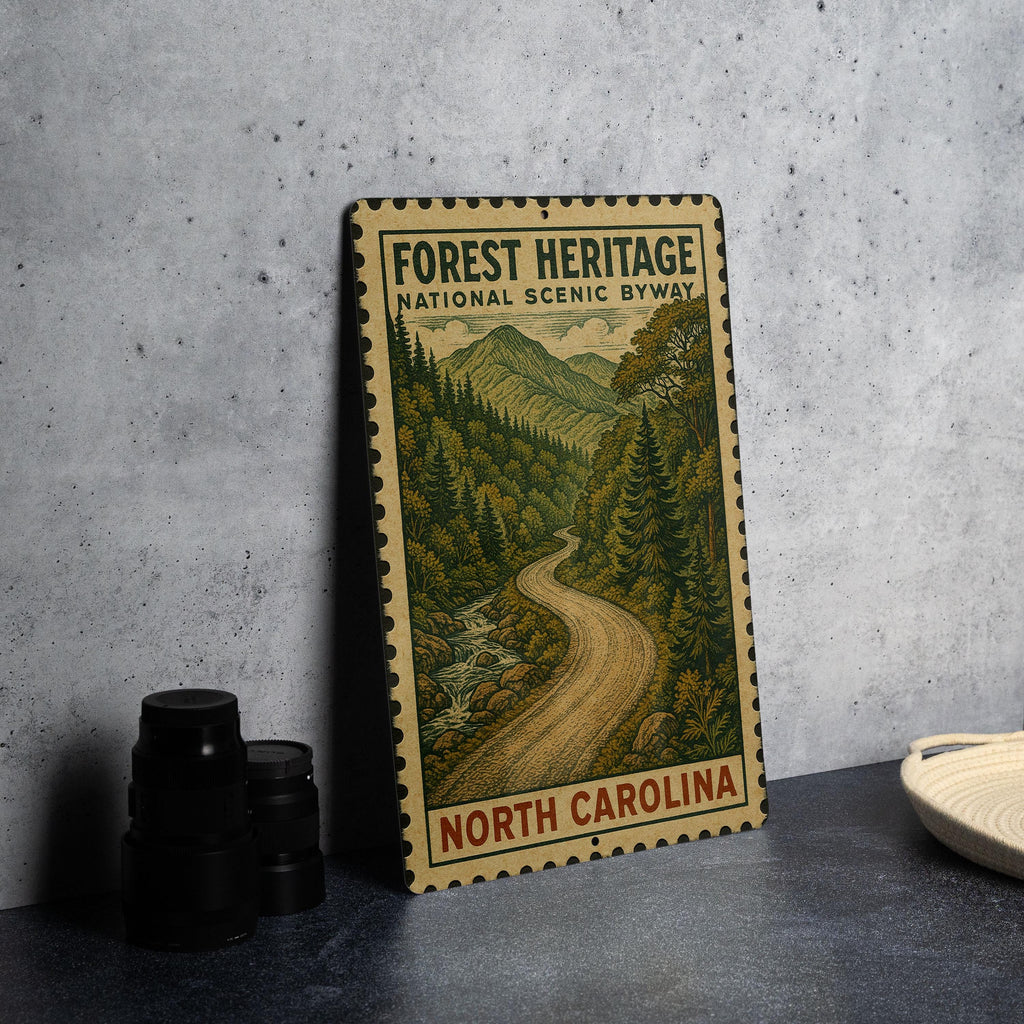 Forest Heritage National Scenic Byway North Carolina Vintage Stamp Style Metal Sign Travel Souvenir Road Trip Decor — photo 4