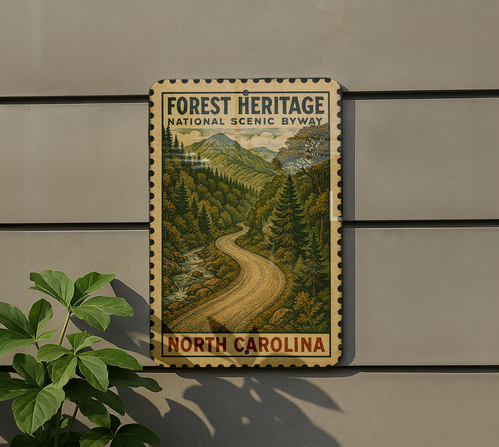 Forest Heritage National Scenic Byway North Carolina Vintage Stamp Style Metal Sign Travel Souvenir Road Trip Decor — photo 5