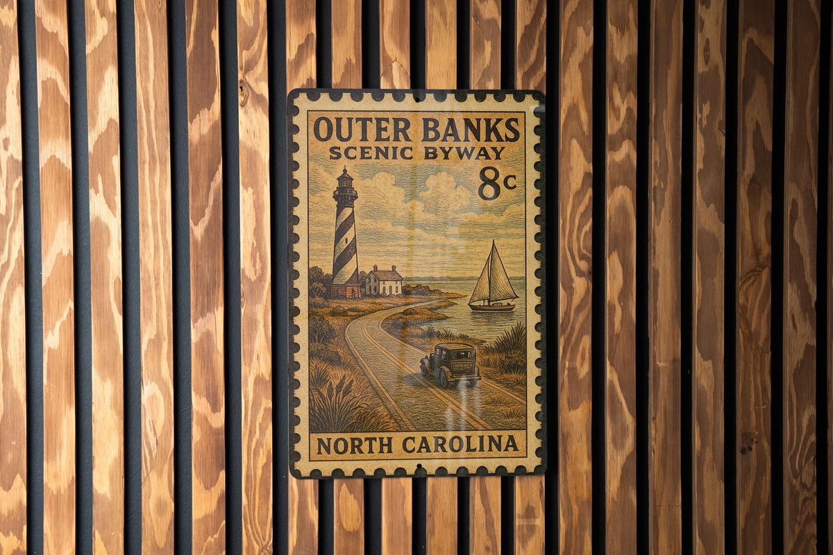 Outer Banks Scenic Byway North Carolina Vintage Stamp Style Metal Sign, OBX Coastal Highway Souvenir Plaque, Beach Road Decor — photo 2