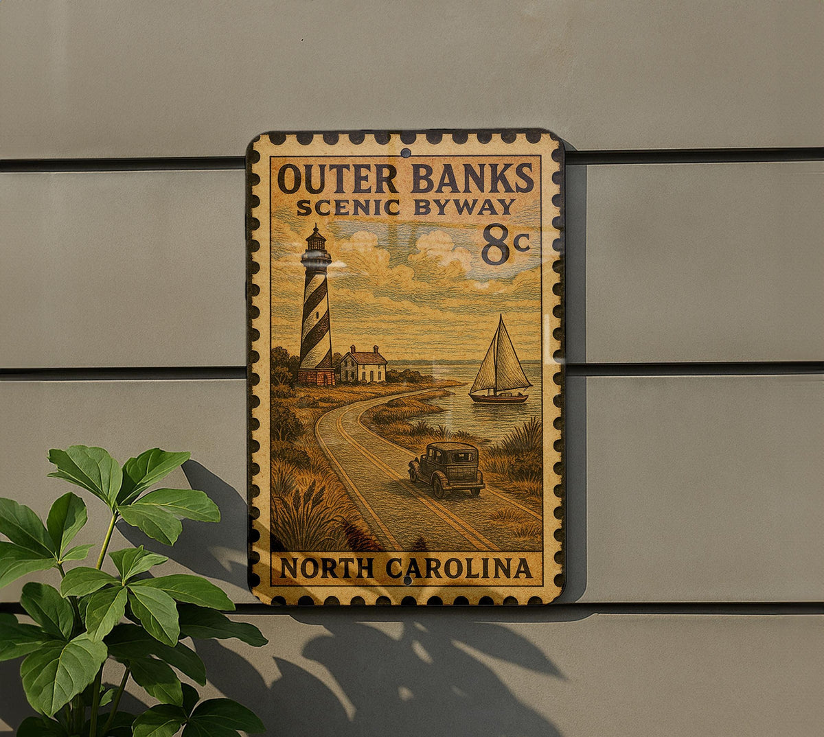 Outer Banks Scenic Byway North Carolina Vintage Stamp Style Metal Sign, OBX Coastal Highway Souvenir Plaque, Beach Road Decor — photo 5