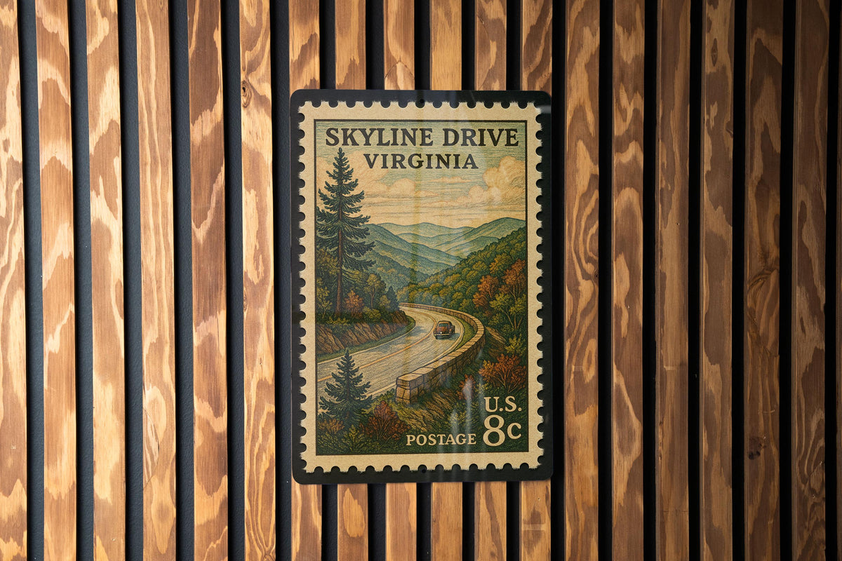 Vintage Stamp Style Skyline Drive Virginia Metal Sign, Shenandoah National Park Scenic Road Souvenir Wall Decor — photo 1