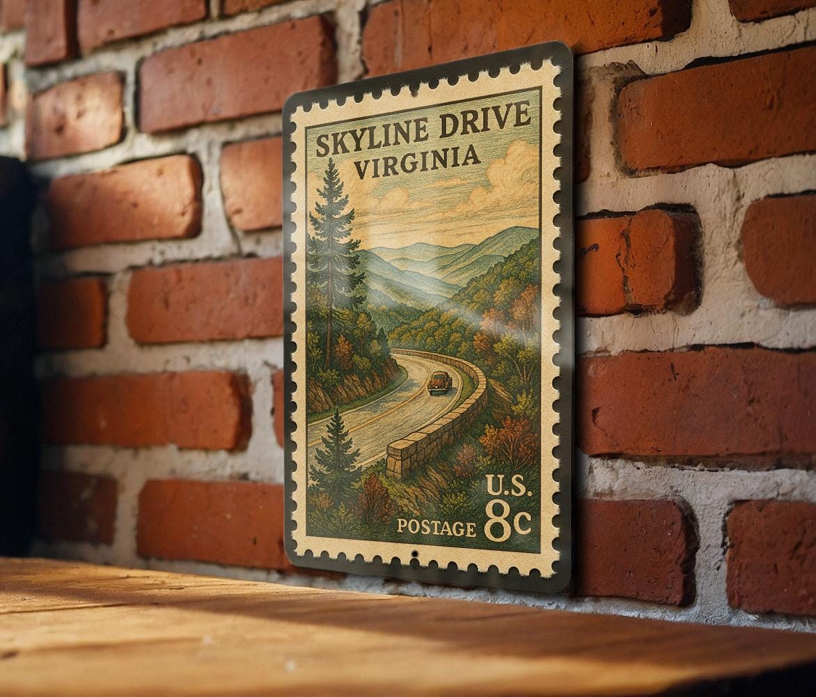 Vintage Stamp Style Skyline Drive Virginia Metal Sign, Shenandoah National Park Scenic Road Souvenir Wall Decor — photo 2