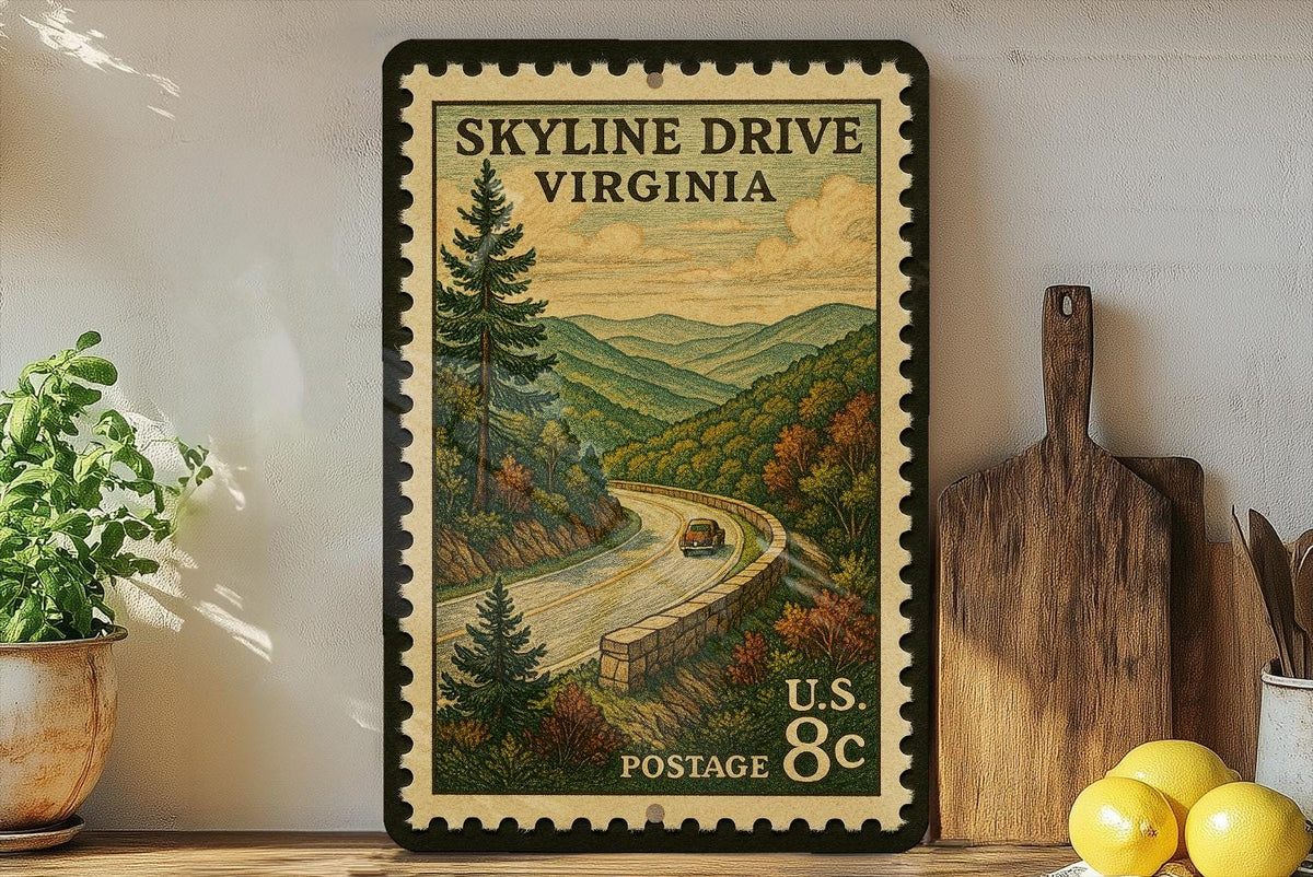 Vintage Stamp Style Skyline Drive Virginia Metal Sign, Shenandoah National Park Scenic Road Souvenir Wall Decor — photo 3