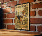 Vintage Stamp Style Basset Hound Tricolor Metal Sign, Basset Hound Dog Decor, Pet Lover Gift, Dog Wall Sign — photo 1