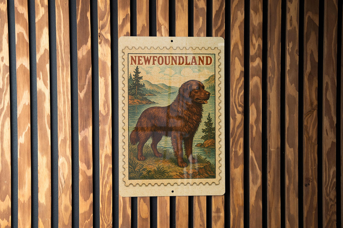 Newfoundland Vintage Stamp Style Metal Sign, Newfoundland Canada Travel Souvenir Wall Decor, Province Landmark Signage Gift — photo 1