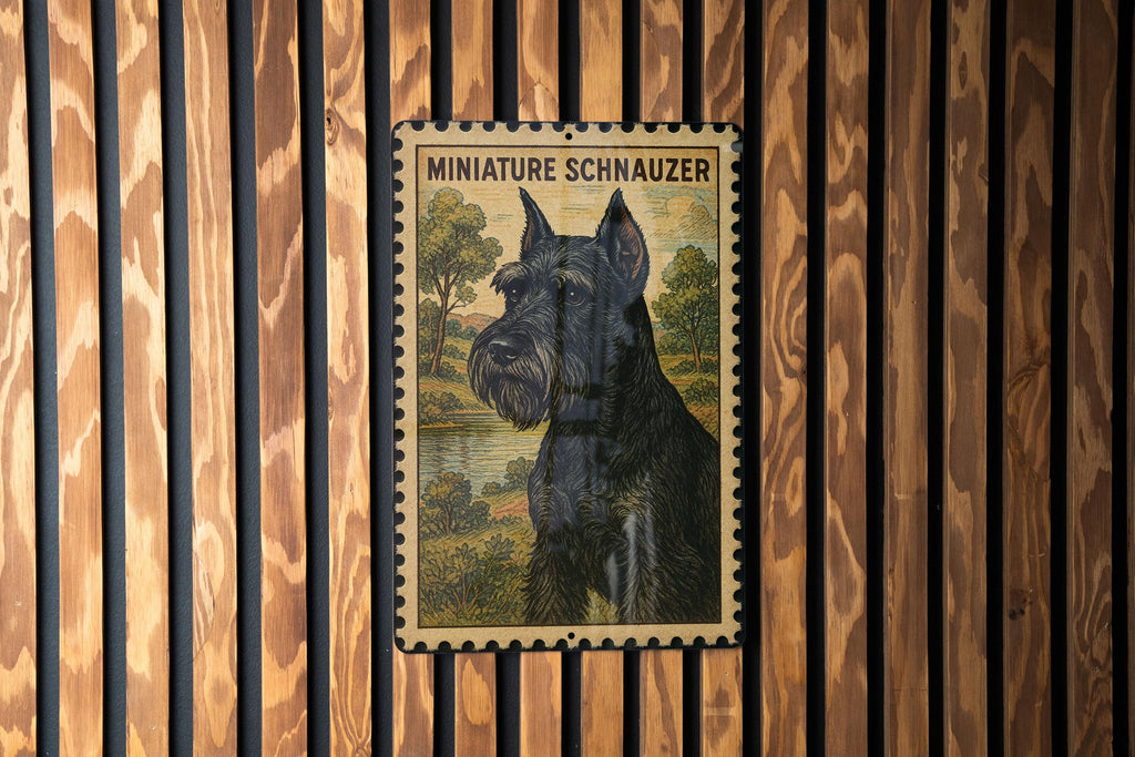 Miniature Schnauzer Vintage Stamp Style Metal Sign, Schnauzer Dog Wall Decor, Pet Lover Gift, Dog Breed Sign — photo 1