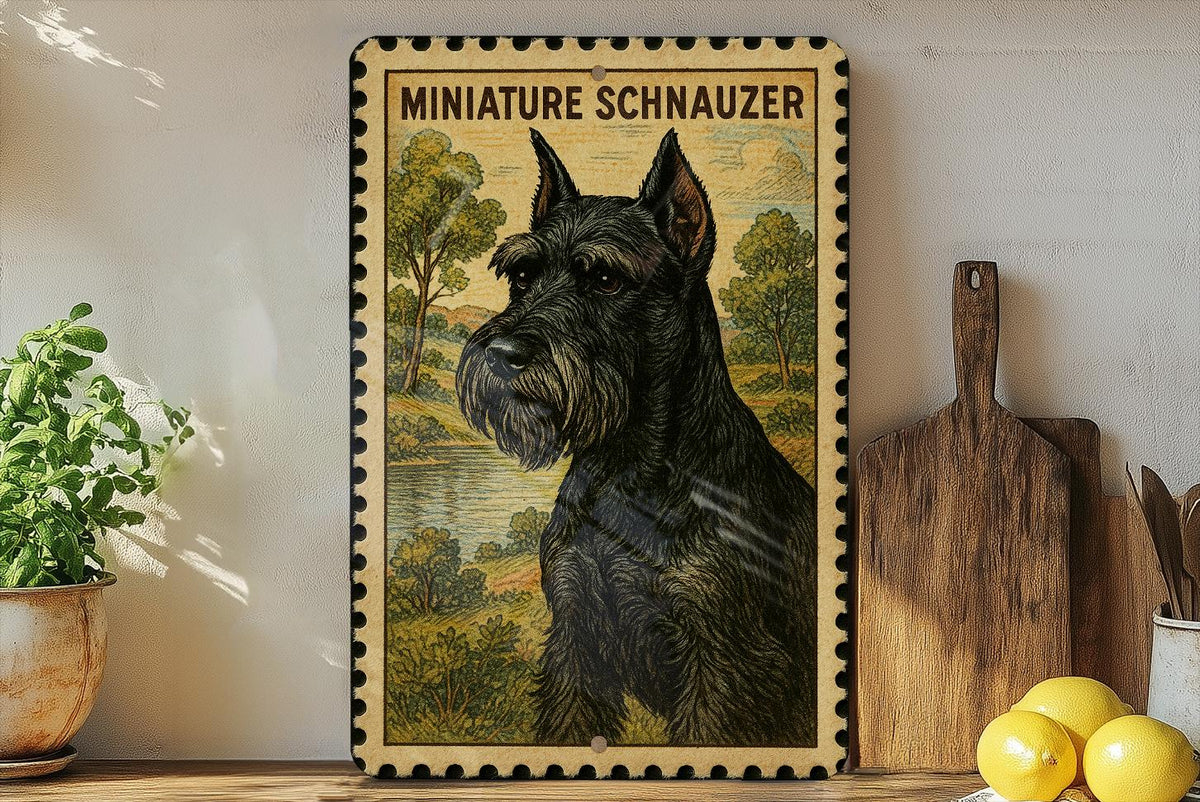 Miniature Schnauzer Vintage Stamp Style Metal Sign, Schnauzer Dog Wall Decor, Pet Lover Gift, Dog Breed Sign — photo 3